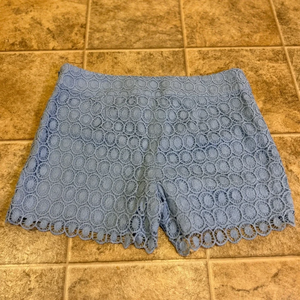Ann Taylor Loft Women Blue Circle Lace Scalloped Hem Shorts Size 4 Side Zip
